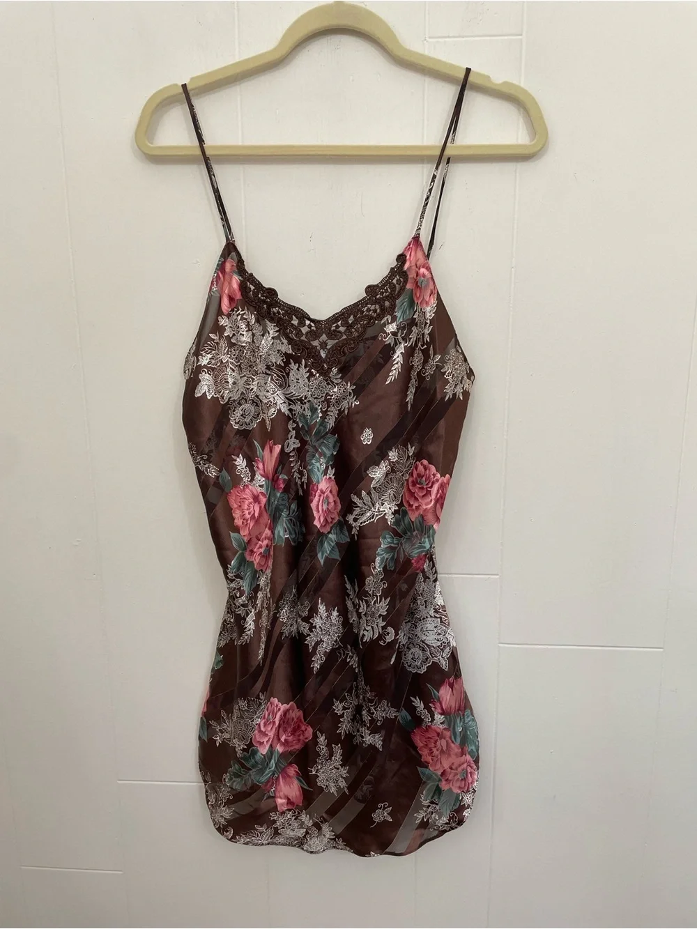 Vintage Lace Slip Dress Size M Brown Floral Sheer Beautiful Whimsy Goth Fairy
